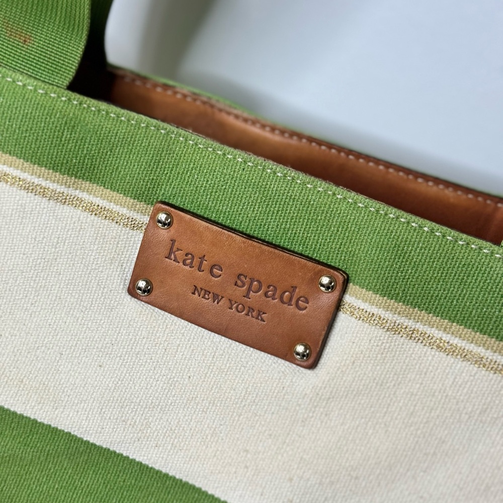 Kate Spade Green and Cream Striped Tote - Picture 3 of 11